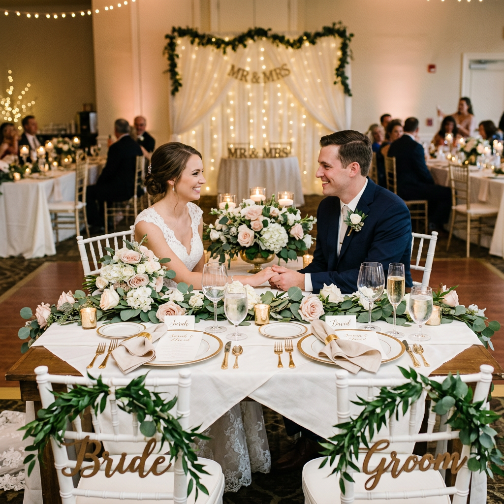 bride groom table setup with elegant plating. 400x400px 159721